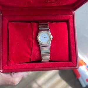 Omega Constellation Diamond Bezel 18k Gold Stainless Steel Watch